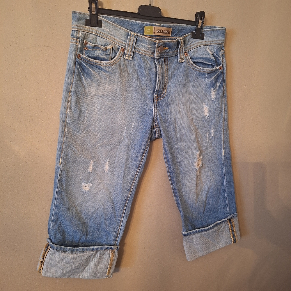 Y2K 2006 Old Navy Low Waist Cropped Capri Jeans Distressed Cuffed Hem
